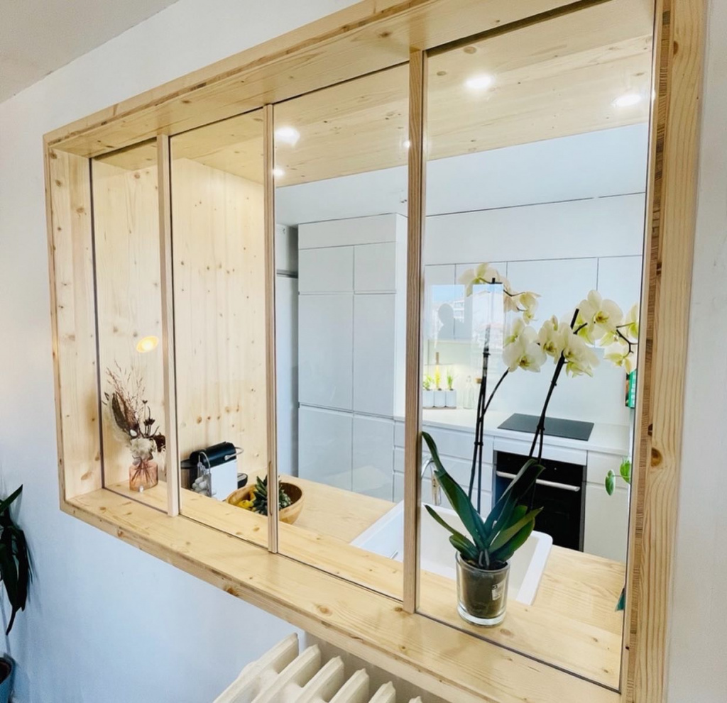 verrière cuisine en bois clair moderne design d'architecte par ARTEF menuisier toulousain